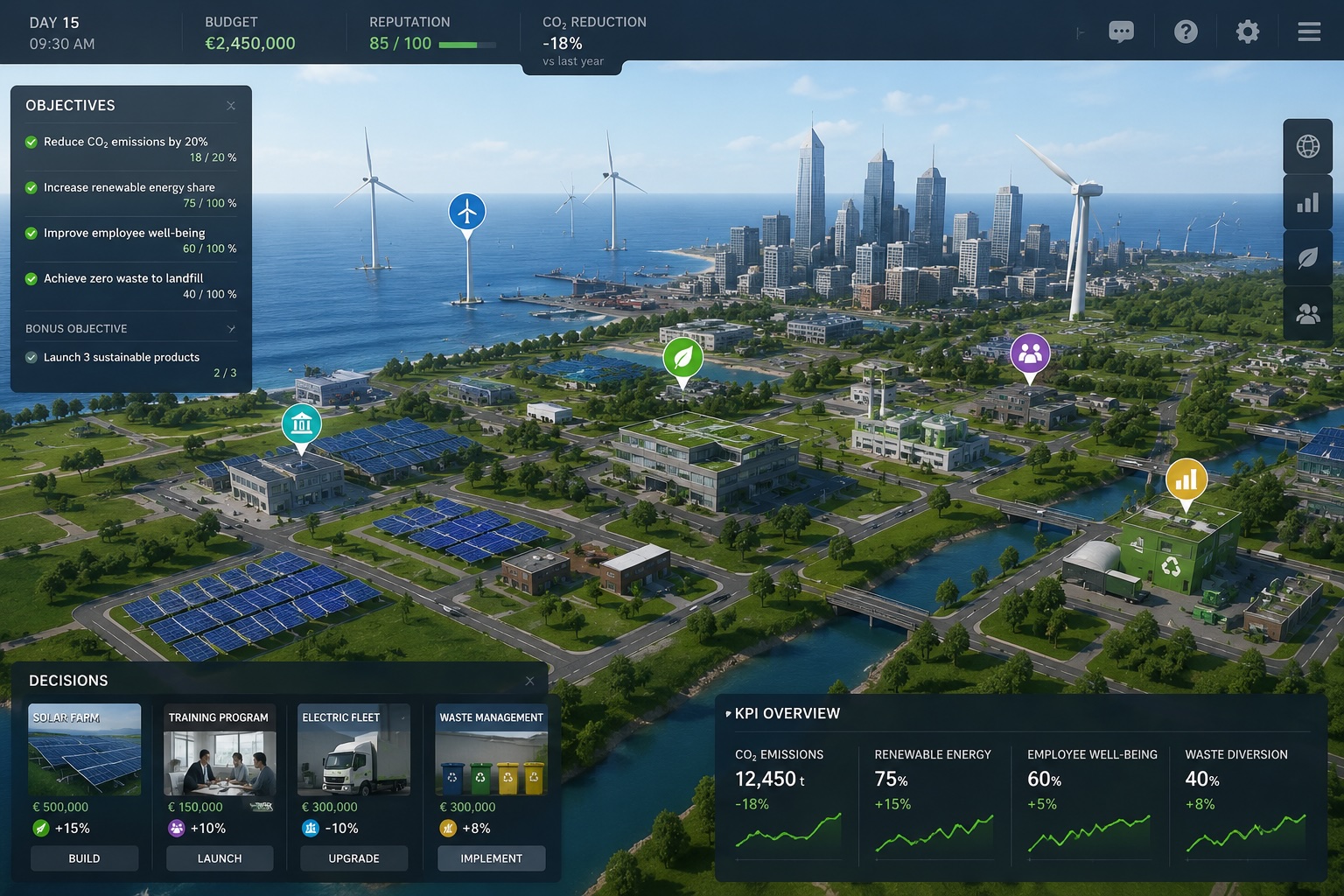 Smart city simulation game