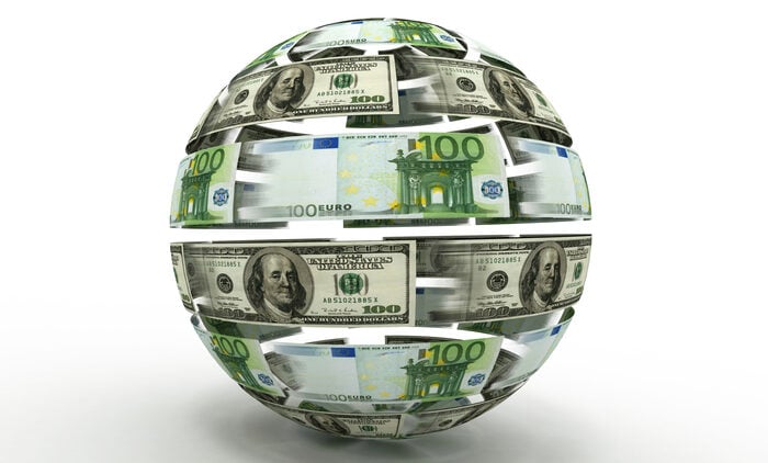 Globe composed of currency